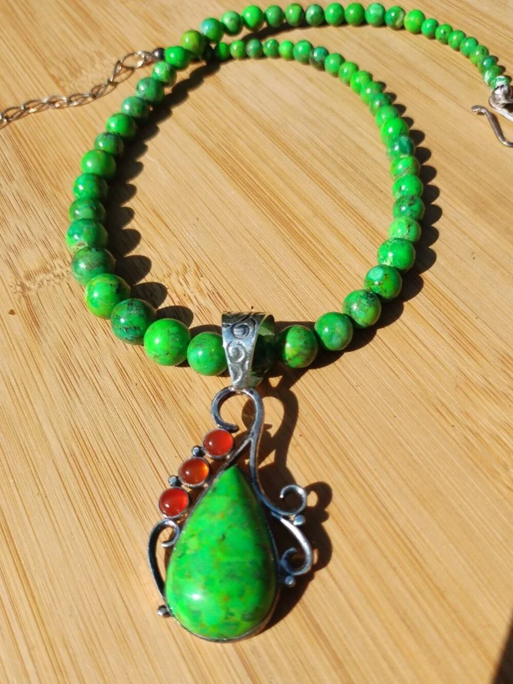 Jay King DTR lemon lime Turquoise pendant necklace 925 Sterling Silver